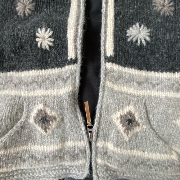 Kyber Grey Wool Fleece Lined Hooded Drawstring Knit Outdoor Cabin Coat. Sz-M - Picture 6 of 15